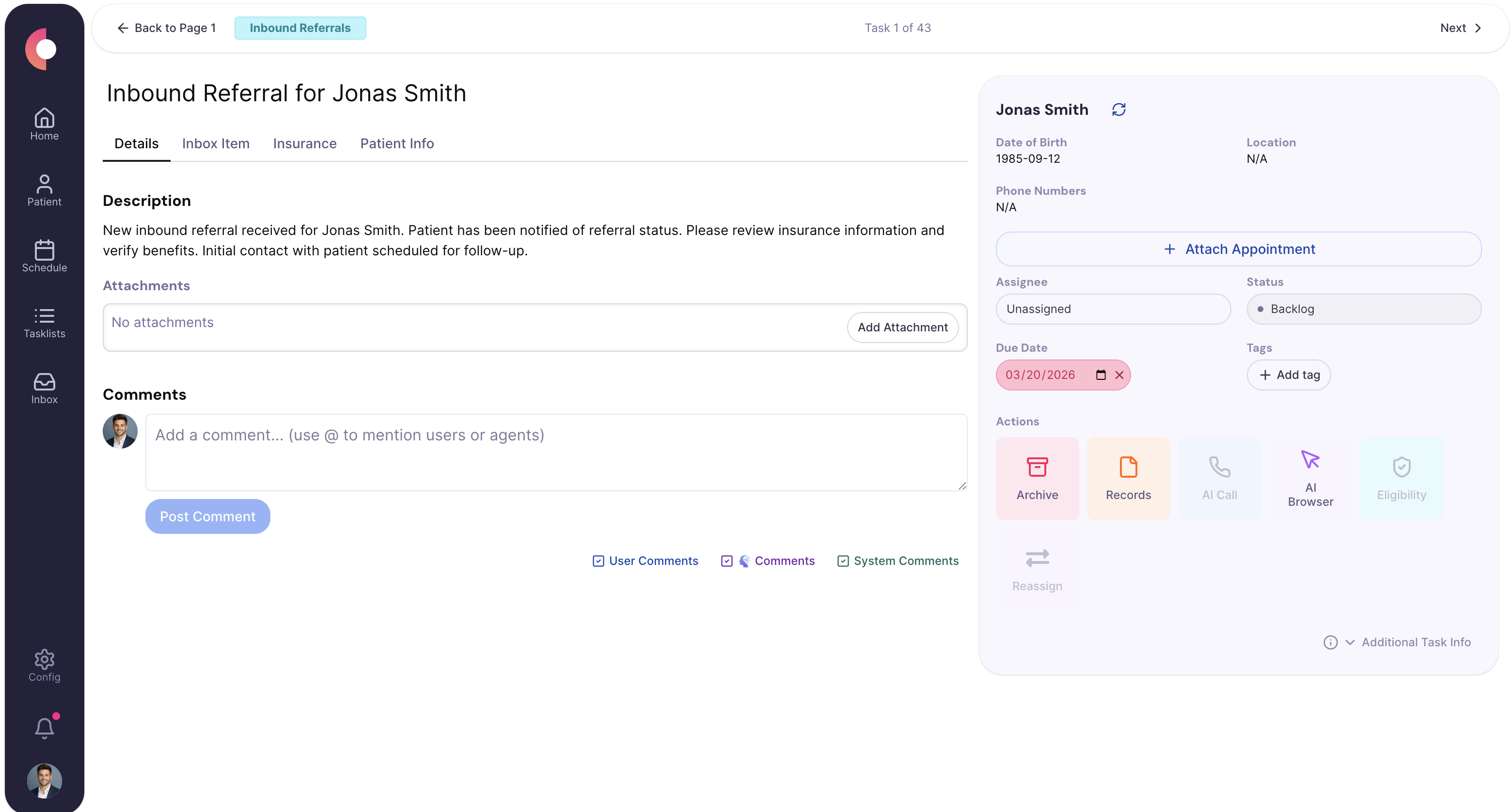 Referral timeline screenshot