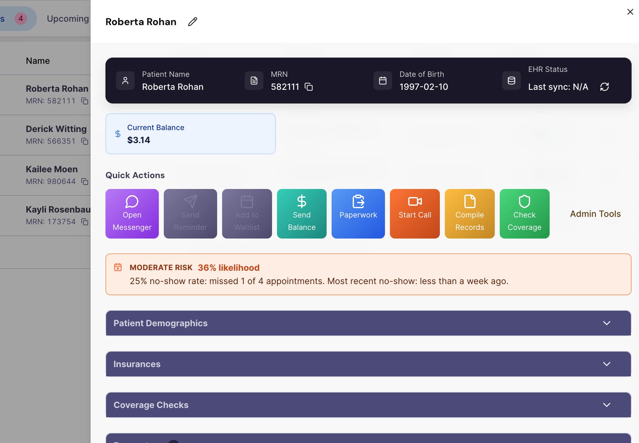 Upcoming appointments readiness board screenshot