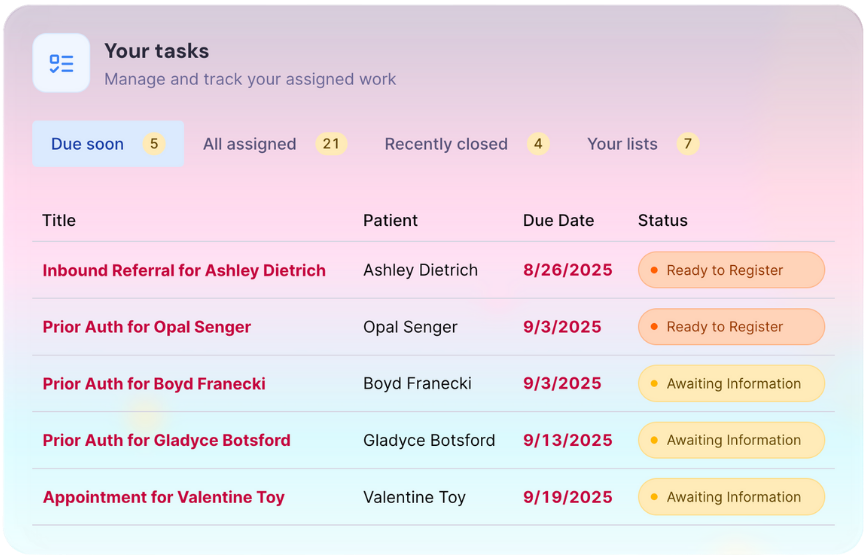 Your tasks — task list
